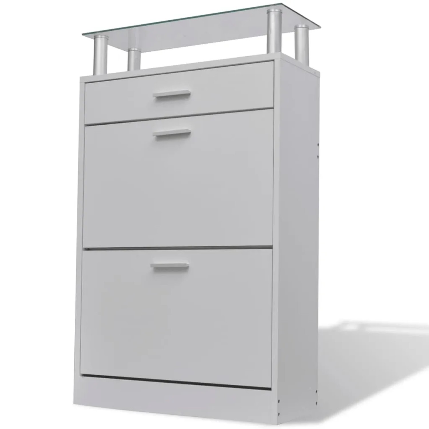 vidaXL Schuhschrank mit Schubfach und Oberem Glasregal Holz Weiß 241244_2