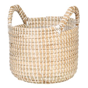 Weißer Scheurich Pflanztopf aus Seegras, Ø 26 cm, mit zwei Henkeln.