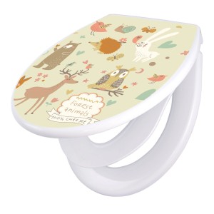Banjado WC-Sitz Familie mit Waldtiere-Motiv. Klodeckel mit Absenkautomatik und integriertem Kindersitz.