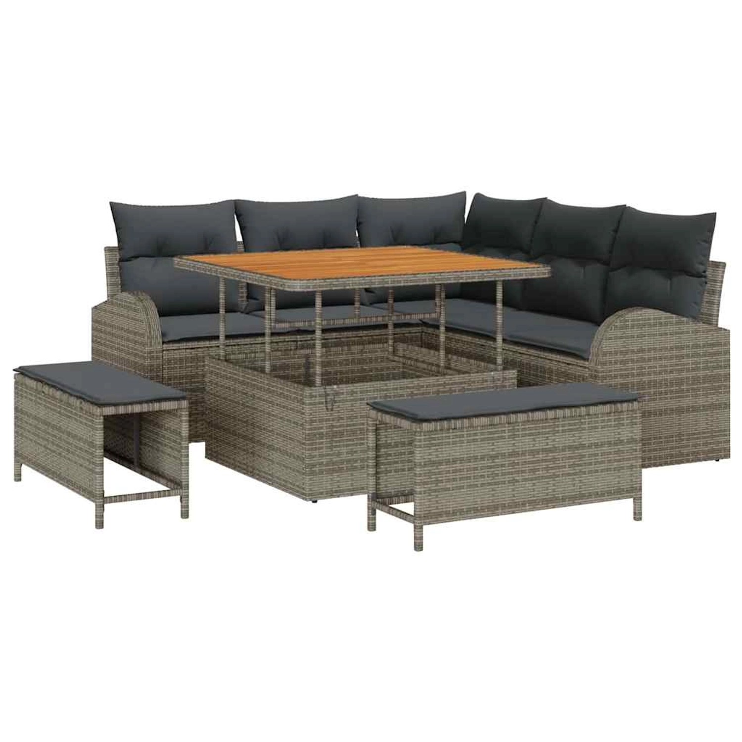 vidaXL Garten-Sofa-Set mit Kissen 8-Tlg Grau Poly Rattan 3362388 günstig online kaufen