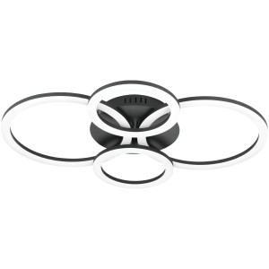 Moderne LED-Deckenleuchte Parrapos-Z von Eglo, 61,4x45 cm, schwarz-weiß, mit runden LED-Profilen.