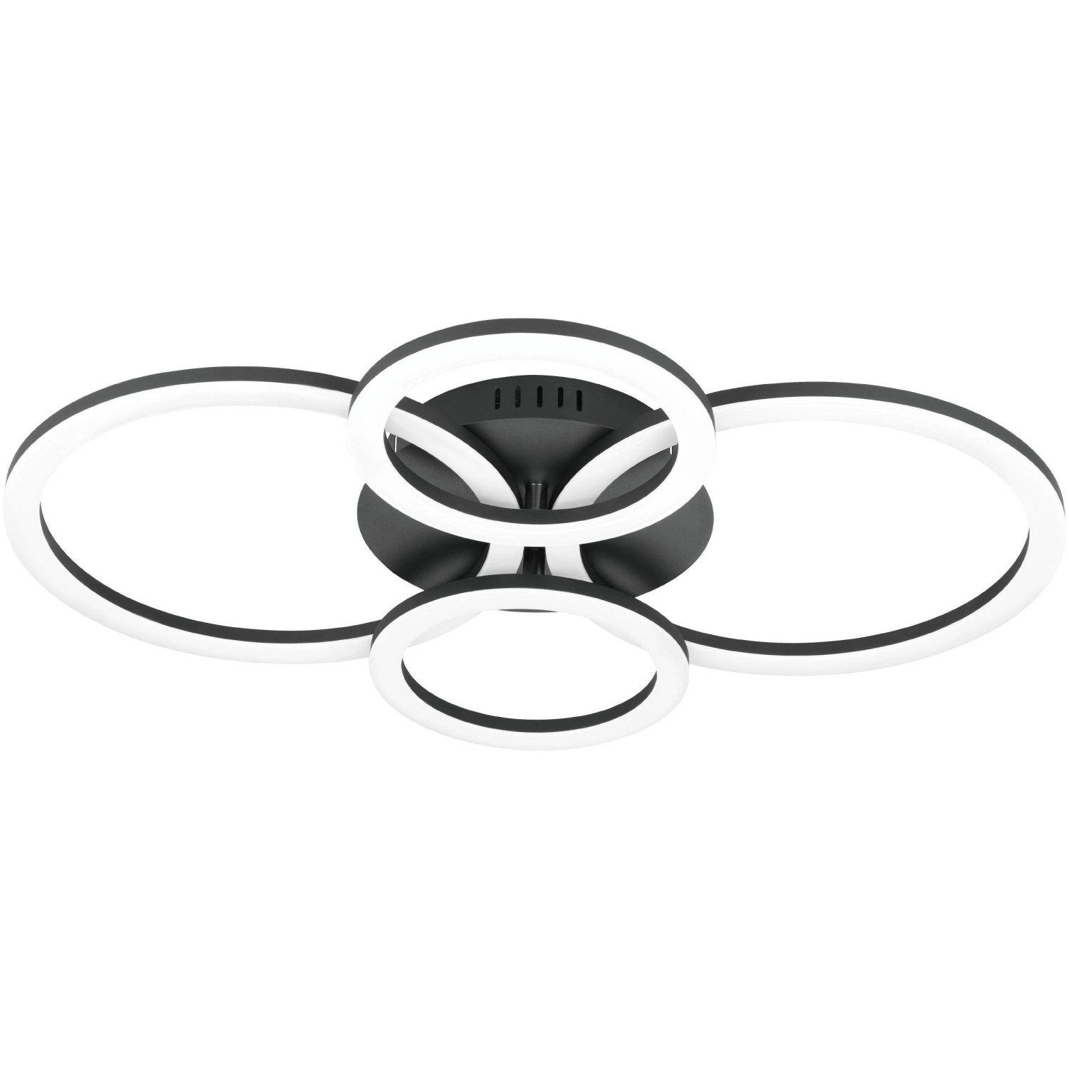 Moderne LED-Deckenleuchte Parrapos-Z von Eglo, 61,4x45 cm, schwarz-weiß, mit runden LED-Profilen.