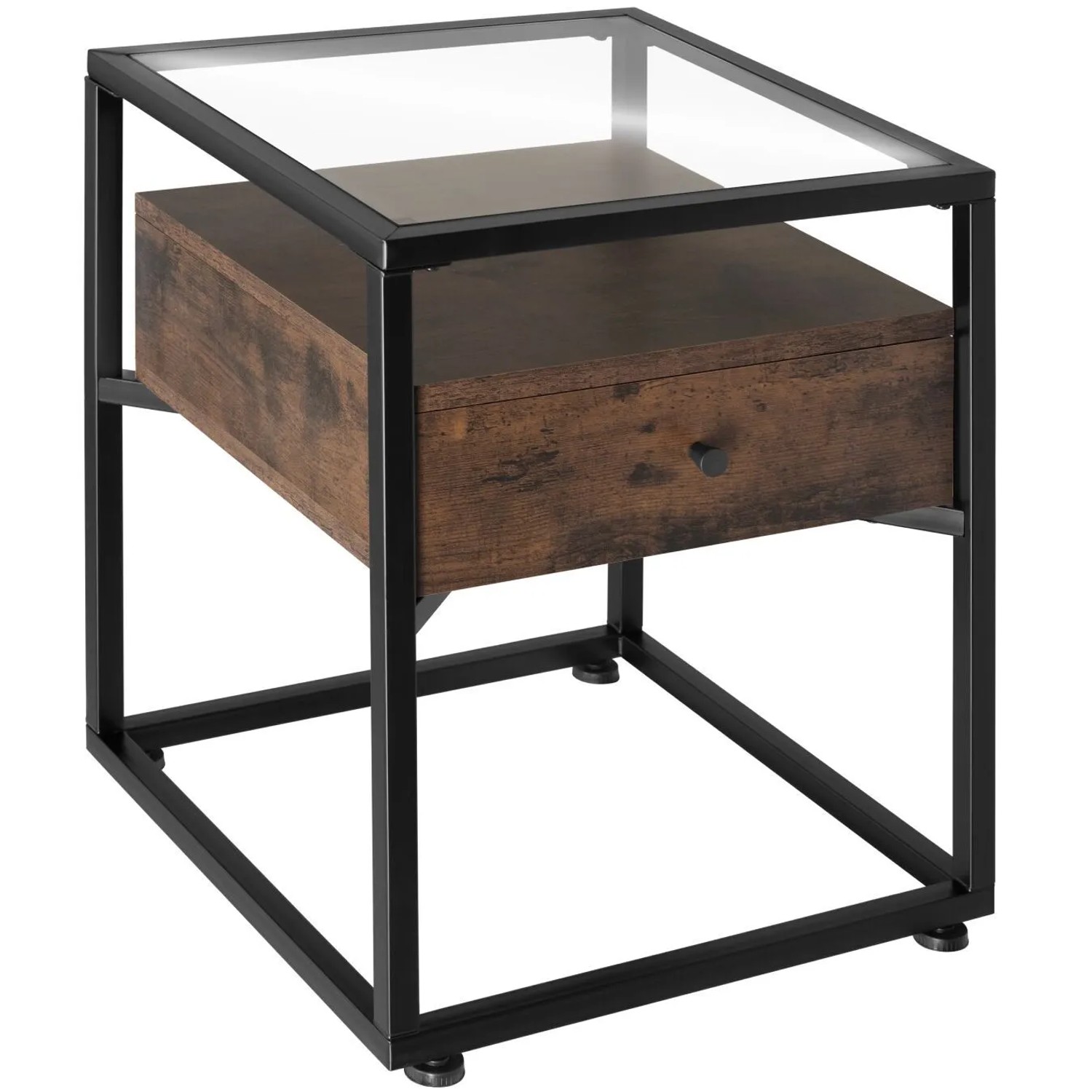 Tectake Nachttisch Preston Industrial Style Holz und Stahl  45 x 43 x 54 50 cm Industrial Holz Dunkel  Rustikal