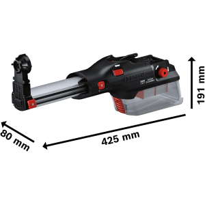 Bosch Professional GDE 28 E Staubaubsaugung für Winkelschleifer, mit Maßangaben.