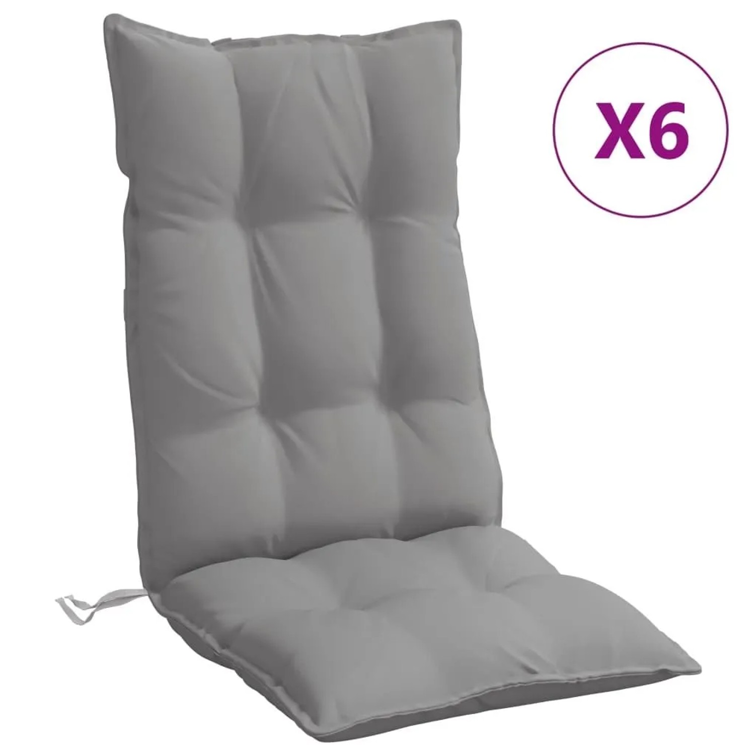 6er-Set graue Hochlehner-Auflagen aus Oxford-Gewebe, je 120x50x7 cm.