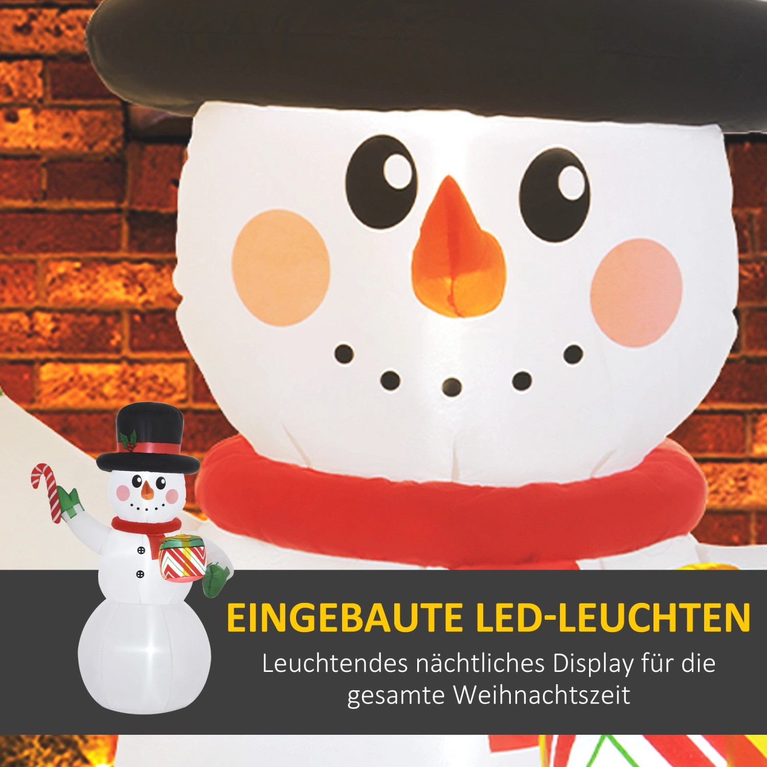 Aufblasbarer Outsunny Schneemann mit LED-Beleuchtung als festliche Gartendeko.