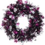 Glitzernder Halloween-Kranz (38 cm) in Lila/Silber mit Spinnen- und Totenkopf-Motiven.