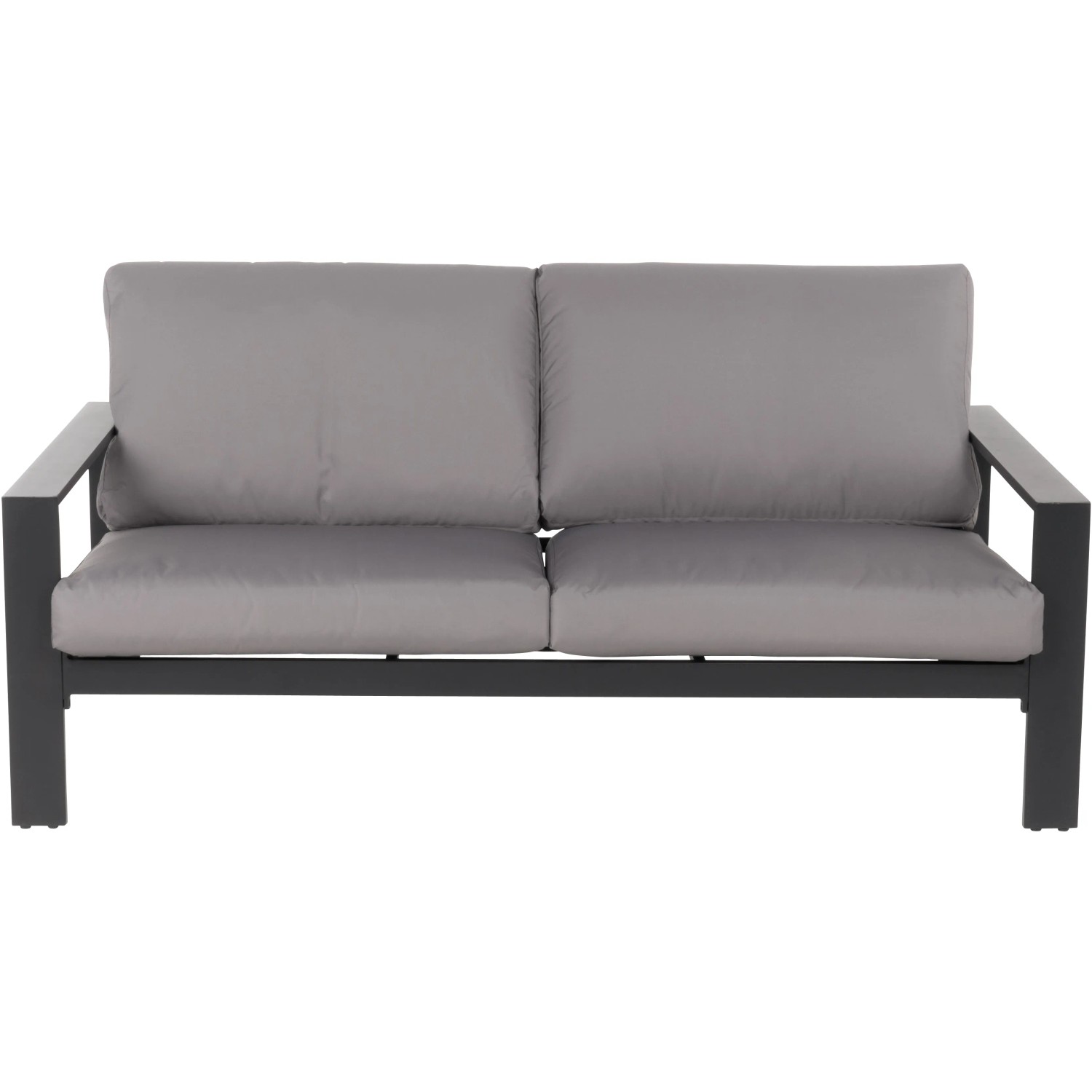 Detailaufnahme: Home Deluxe Lounge-Set Rio L Sofa, Aluminium schwarz, Kissen hellgrau.