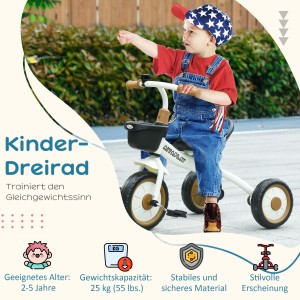 AIYAPLAY Dreirad für Kinder mit verstellbarem Sitz. Kind fährt auf dem weißen Dreirad.