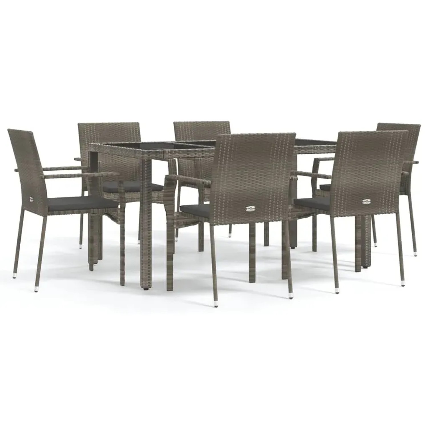 vidaXL 7-Tlg Garten-Essgruppe mit Kissen Grau Poly Rattan 3184984