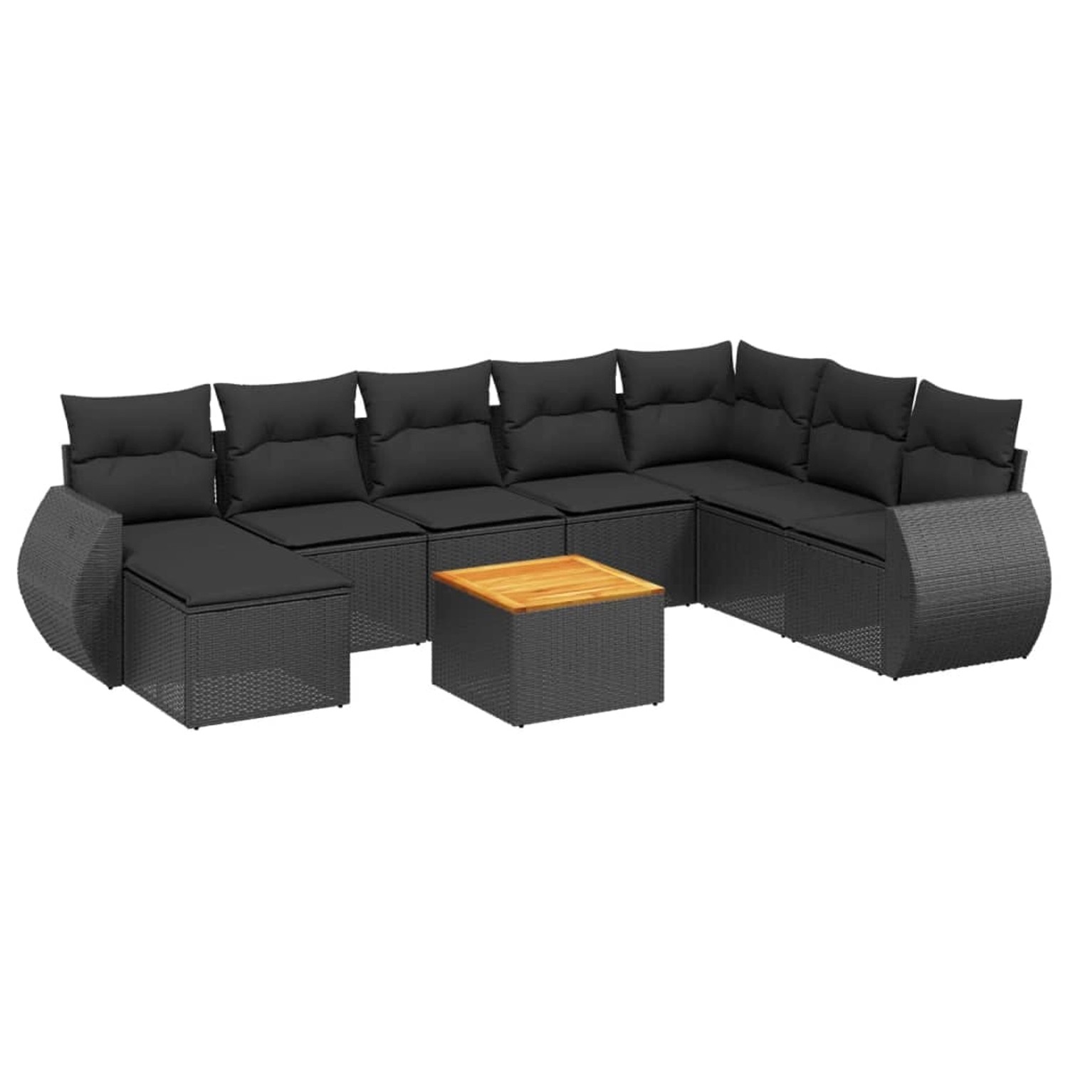 vidaXL 9-Tlg Garten-Sofagarnitur mit Kissen Schwarz Poly Rattan 3225138