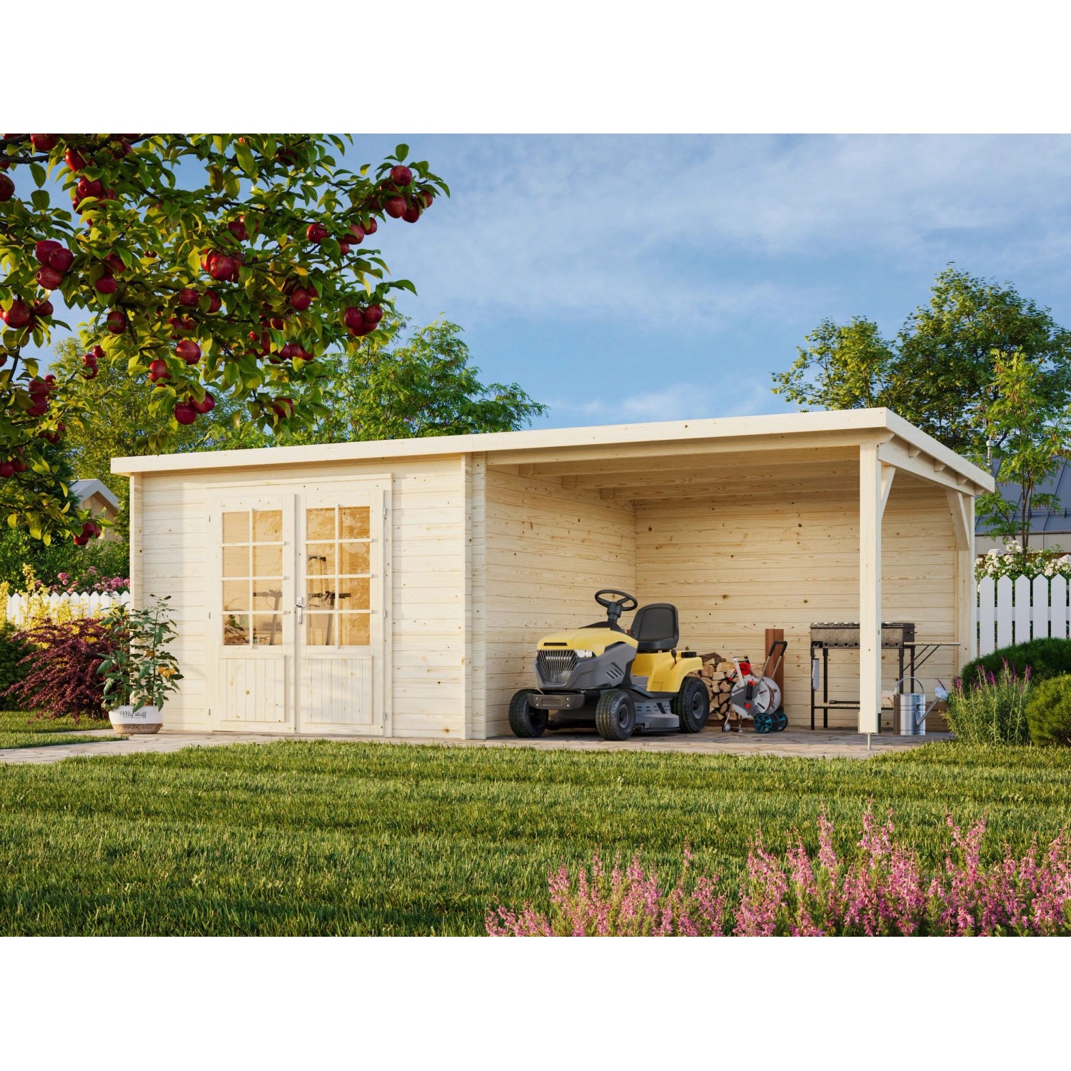 Palmako Gartenhaus Ella 590 x 300 cm Seitendach 8,2 m² Hellgrau-Anthrazit F günstig online kaufen