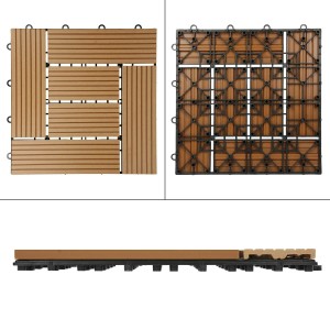 ECD Germany WPC Terrassenfliesen, 30x30 cm, 11er Set, Teak Mosaik Holzoptik, Klicksystem.