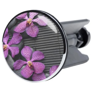 Sanilo Waschbeckenstöpsel Vanda mit lila Orchideen-Motiv für handelsübliche Waschbecken.