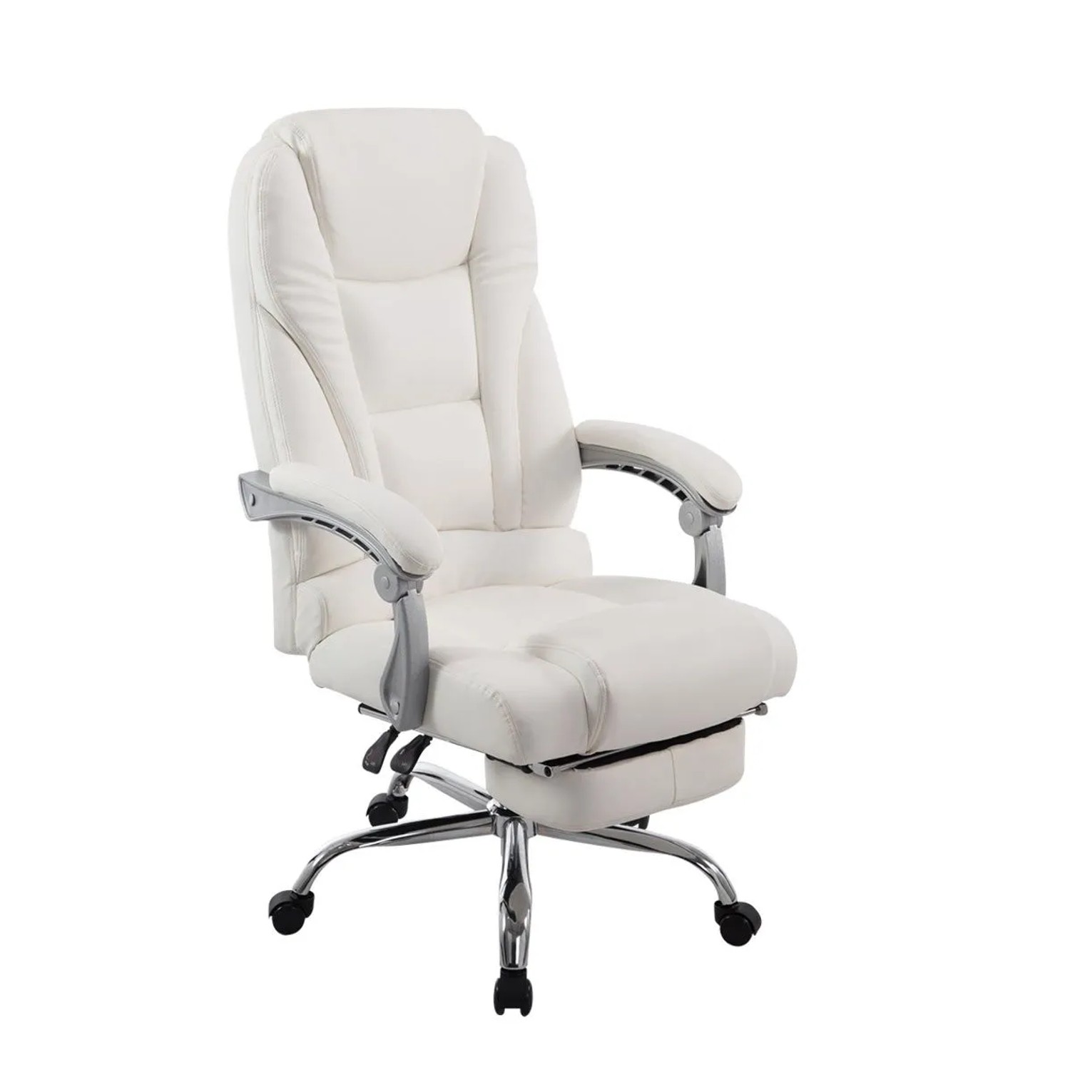DELUKE Bürostuhl MIAMI 118x68x64 Weiß Kunstleder Metall In Chromoptik Gestell Ergonomische Bürostühle Homeoffice Stuhl