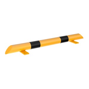 Gelb-schwarzer Rammschutzbalken, Ø 76 mm, 1200 mm, zur Dübelbefestigung. Baugeräte für den Schutz.