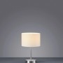 Trio Tischleuchte mit weißem Stoffschirm, Nachttischlampe aus Metall in Nickel matt.