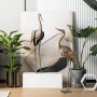 Set aus 2 metallenen Kranich Gartenfiguren, bronzefarben mit türkisen Akzenten, eine blickt hoch, eine runter.