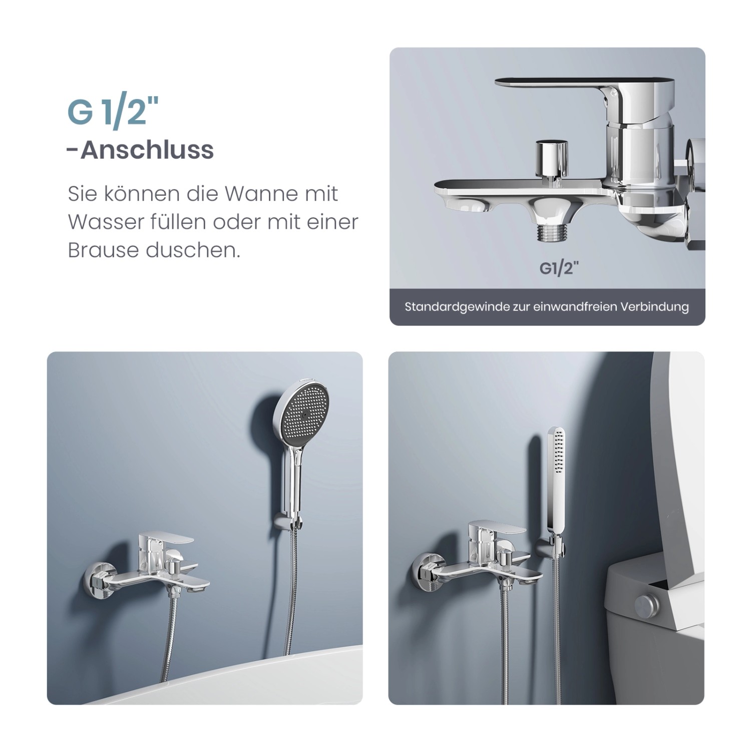 Emke Badarmatur für Badewannen Chrom mit Auslauf Wannenarmatur Einhebelmischer Brausebatterie_6