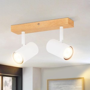 ZMH Aufbaustrahler GU10 2-fach Weiß Retro Metall Holz 350° Schwenkbar max. 25W