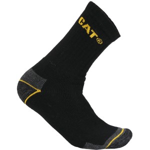 Schwarze Cat Arbeitssocke Real Work, Größe 39-42, mit gelbem Logo und verstärkten Zonen.