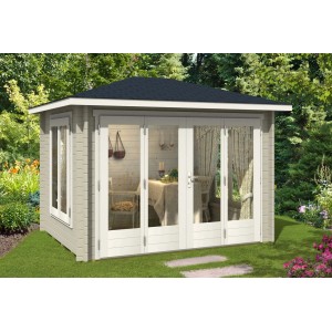 Carlsson Gartenhaus Summertime-40 mit Walmdach, unbehandelt. Holz-Gartenhaus mit Fenstern und Doppeltür.