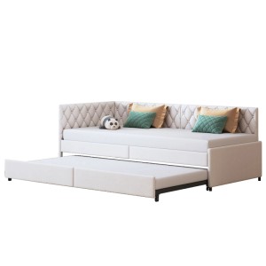 PXloue Schlafsofa Tagesbett Ausziehbar aus Samt in Beige 90/180x200cm