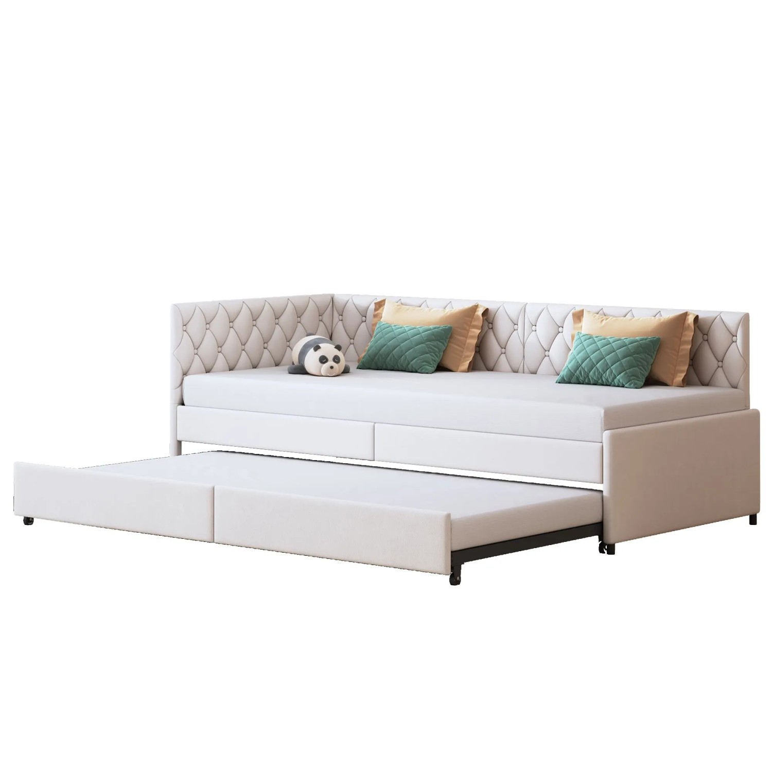 PXloue Schlafsofa Tagesbett Ausziehbar aus Samt in Beige 90/180x200cm
