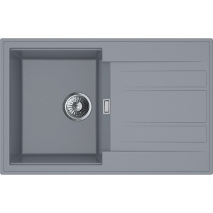 Miló Einbauspüle Piatto 78 Grau aus Granitverbundstoff, eckiges Becken mit Abtropffläche.