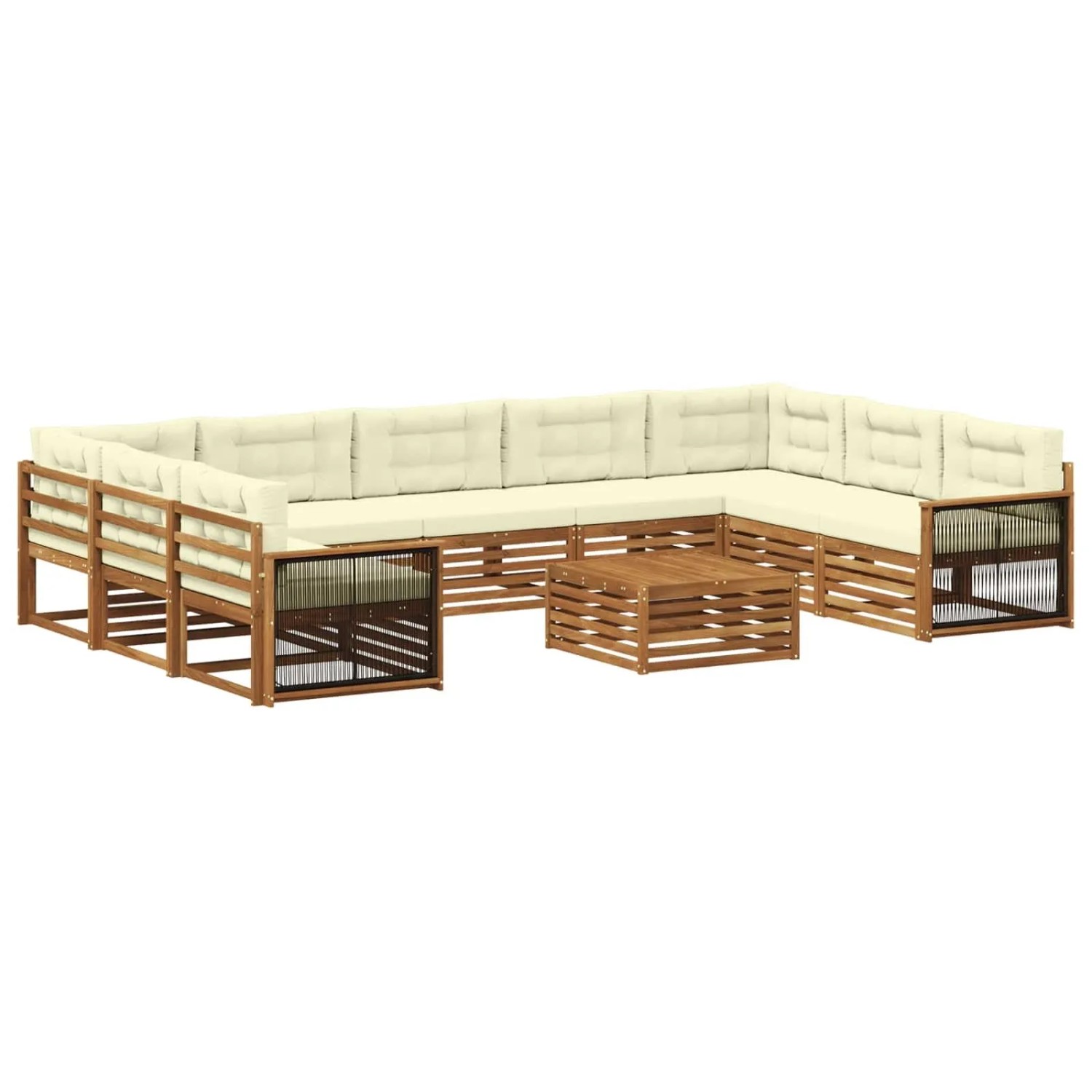 vidaXL Outdoor-Sofagarnitur 10 Stk Natur und Creme Massivholz Akazie 3383863