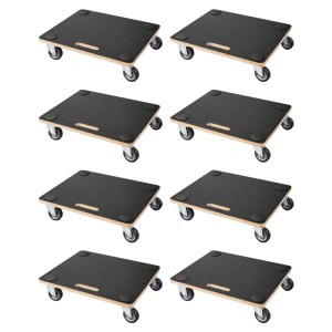 8x PROREGAL HERCULES Transportroller 50x50cm, Siebdruckplatte, 150kg Traglast, 4 Gummirollen, Griff. Möbelroller.