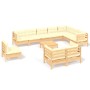 11-tlg. Garten Lounge Set aus Kiefernholz mit creme Kissen. Gartenmöbel für Terrasse und Garten.
