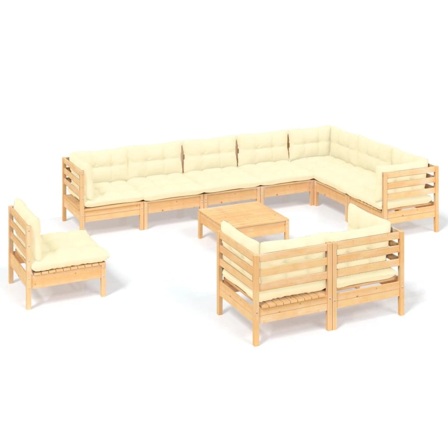 vidaXL 11-tlg Garten-Lounge-Set mit Creme Kissen Massivholz Kiefer Modell 2 günstig online kaufen