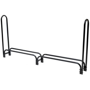 Schwarzes ShelterLogic Kaminholzregal (244x118cm) mit Abdeckung für trockene Lagerung.