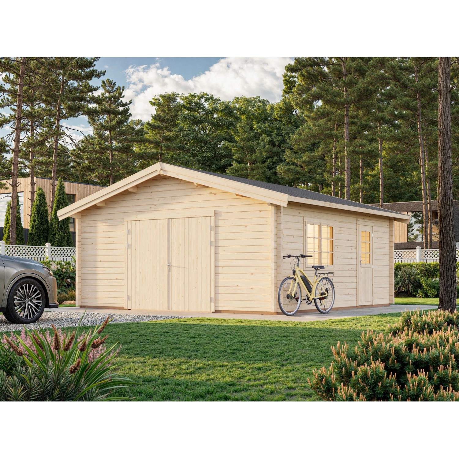 Palmako Garage Roger mit Holztor 540 x 540 cm Lackiert Grau-Weiß FSC® günstig online kaufen