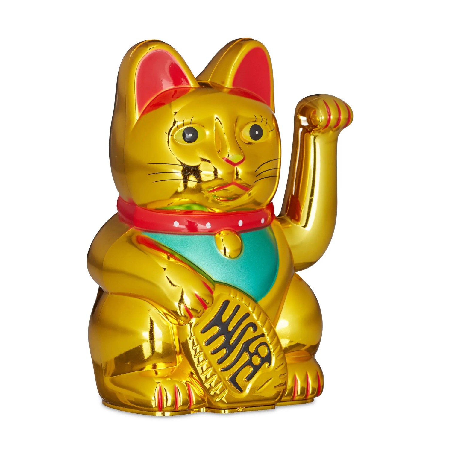 Relaxdays Maneki Neko Winkekatze Kunststoff Gold Batteriebetrieben 16 cm x 10 cm x 8 cm 0,1 kg