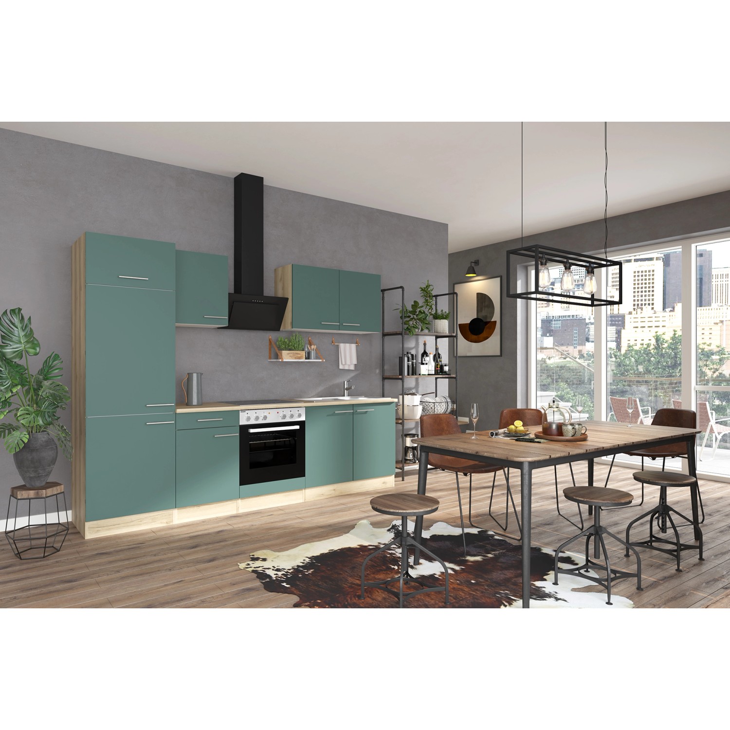 OPTIFIT Savona405 Küchenzeile 270 cm Steingrün günstig online kaufen