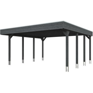 Moderner, schiefergrauer Doppelcarport Friesland mit Aluminiumdach, stabile Holzkonstruktion.