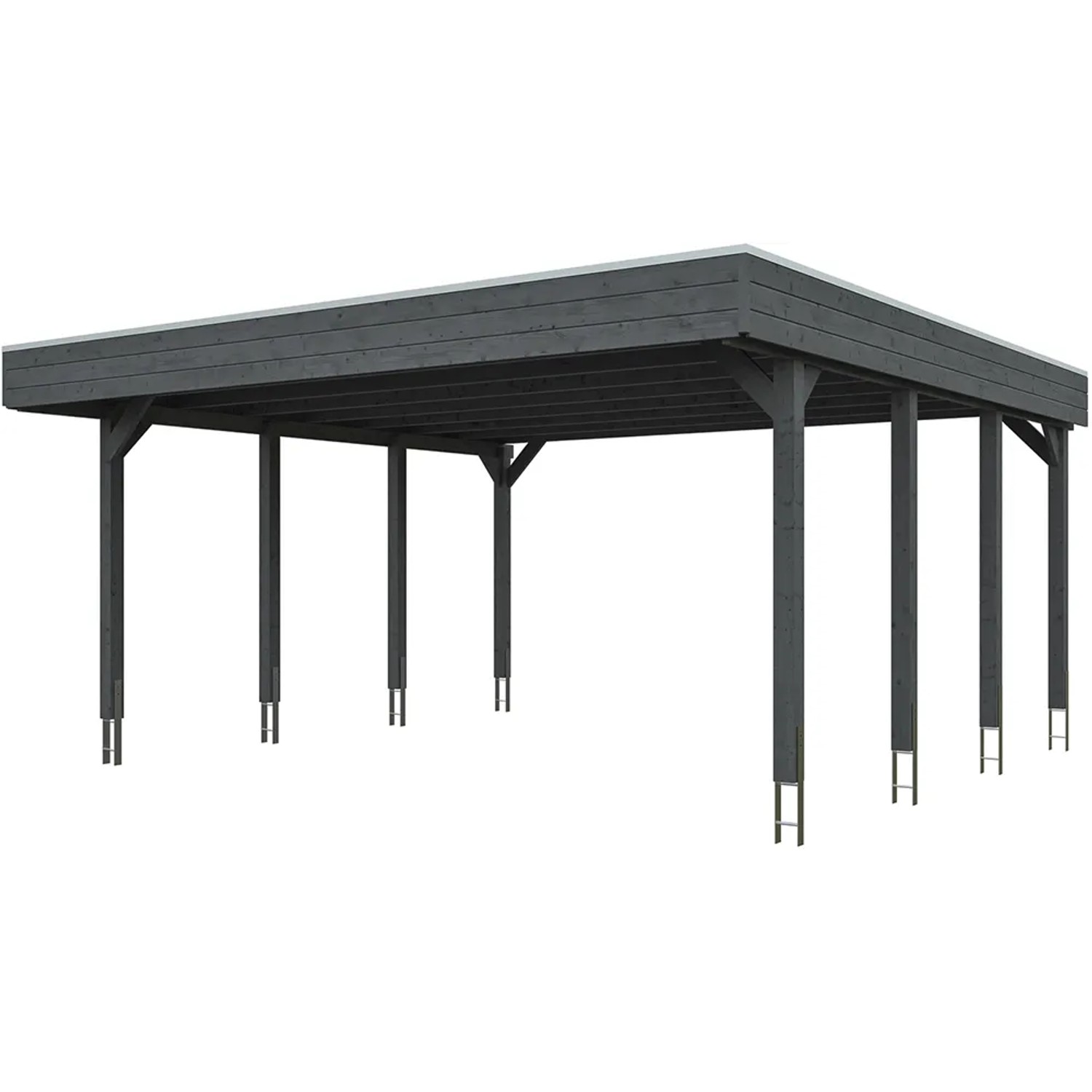 Moderner, schiefergrauer Doppelcarport Friesland mit Aluminiumdach, stabile Holzkonstruktion.