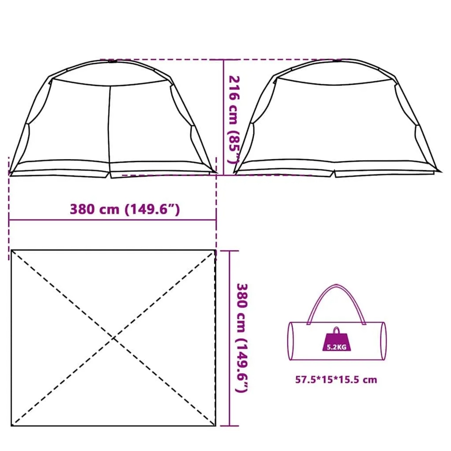 vidaXL Zelte mit Dach Grau 434 x 434 x 230 cm Polyester 4100696_15