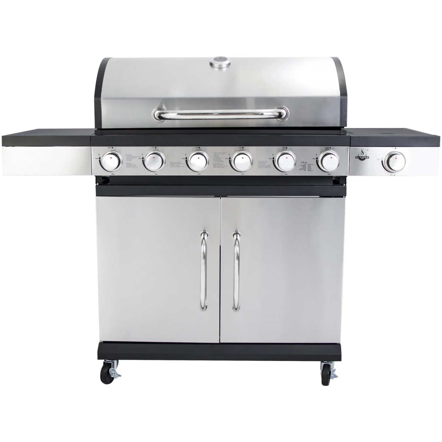 El Fuego Gasgrill Deluxe 6+1 Brenner - Edelstahl Grill Mit Seitenbrenner Und Gusseisenrost