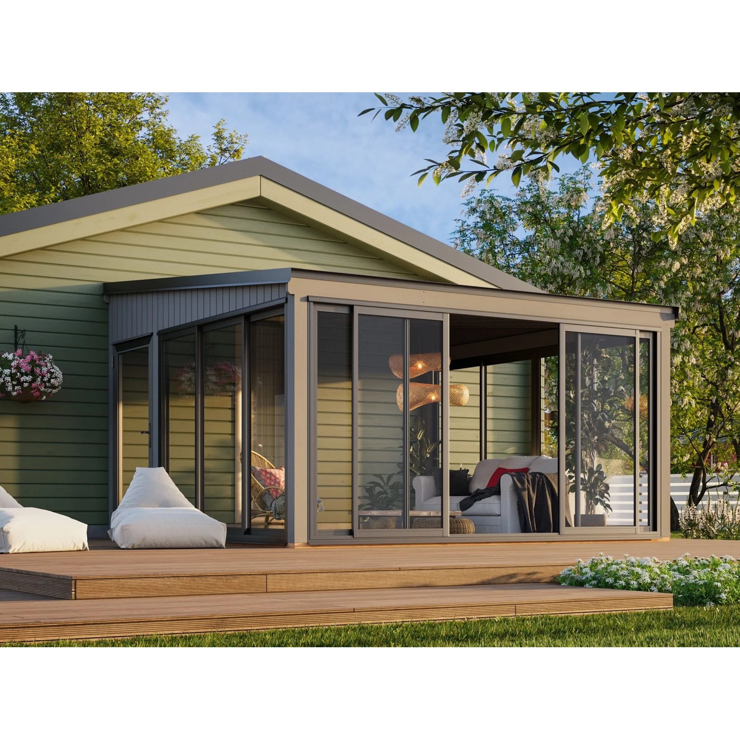 Palmako Holz-Gartenhaus Lumi Slide Plus Pultdach Lackiert 420 cm x 420 cm