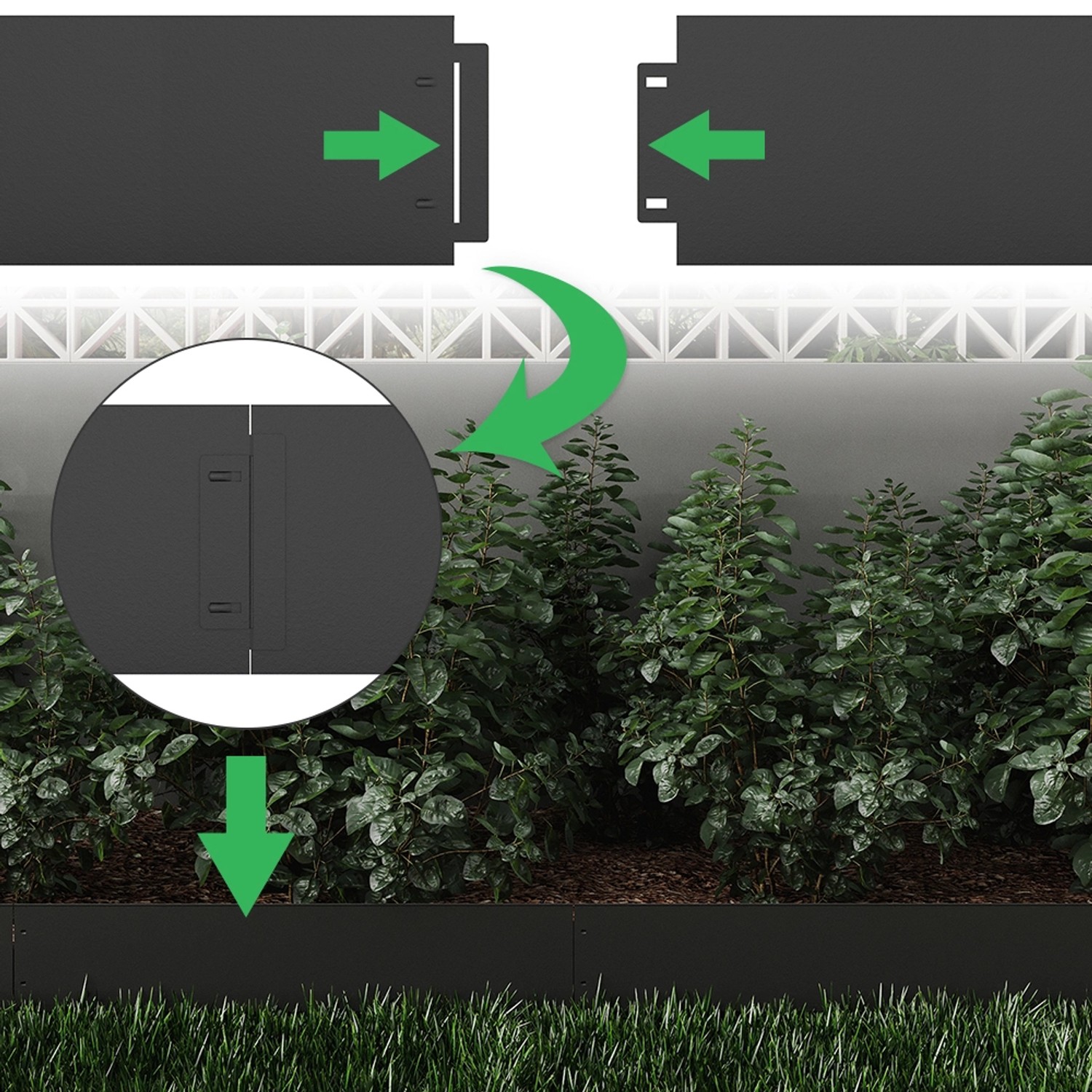 OK-Living Rasenkante Anthrazit, 10m: Detailansicht des Stecksystems für einfache Montage.
