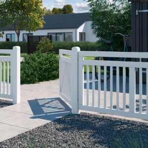 Weißes Gartentor aus Nadelholz (100x80cm) der Serie Linea. Modernes Design für den Gartenzaun.