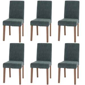 6er-Set Esszimmerstühle, grün, Chenille-Bezug, Holzbeine naturfarben. Klassische, zeitlose Optik.