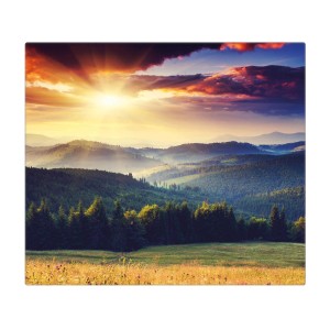 Banjado Glas Herdabdeckplatte mit Karpaten Sonnenuntergang Motiv, 60x52cm.