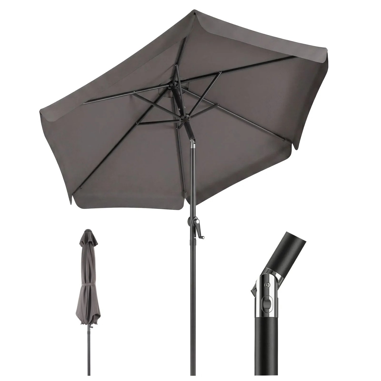Sekey 200cm Rund Gartenschirm Knickbar Marktschirm mit Kurbel und Überhang