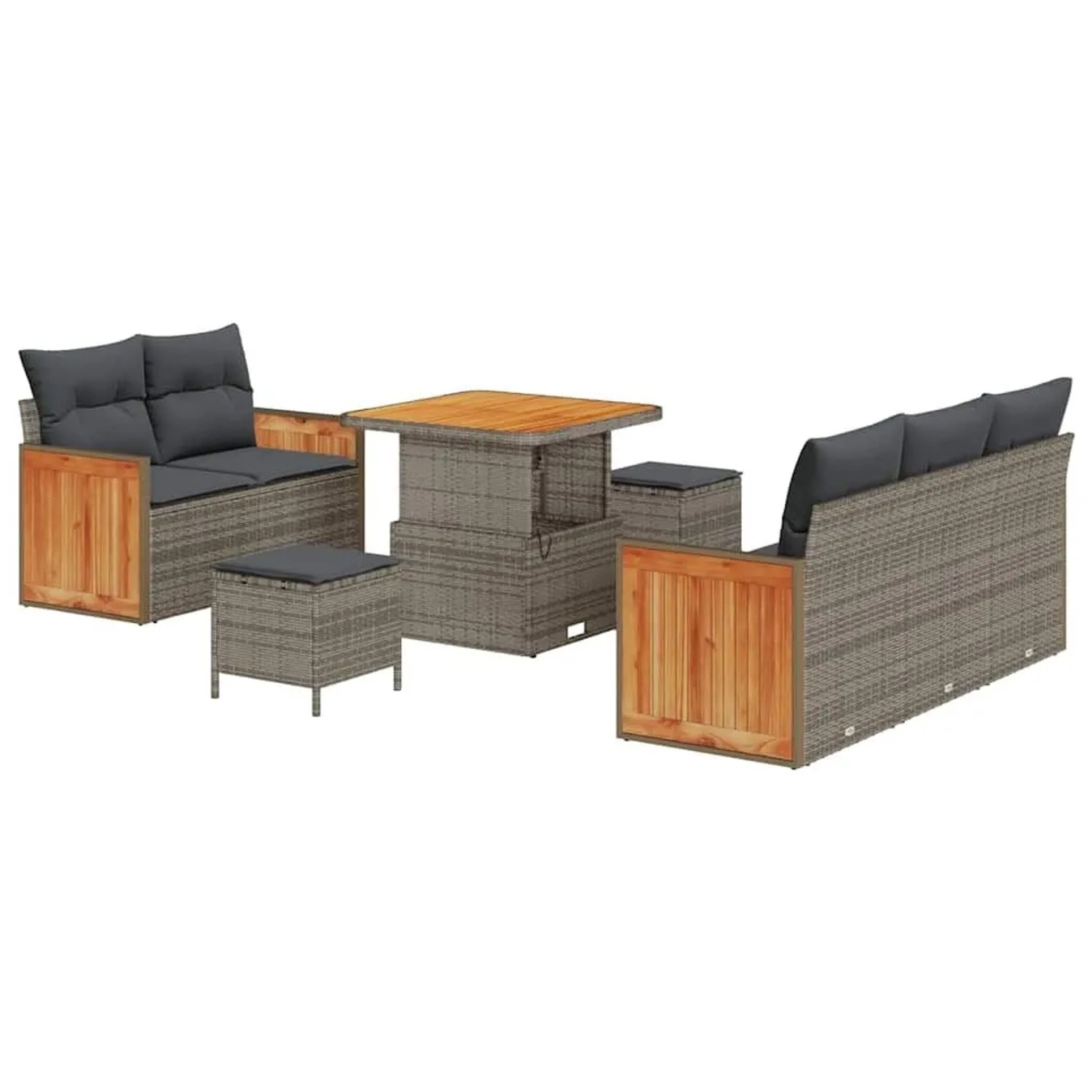 vidaXL Gartensofa-Set mit Kissen 10 Stk Grau Poly-Rattan 3365198