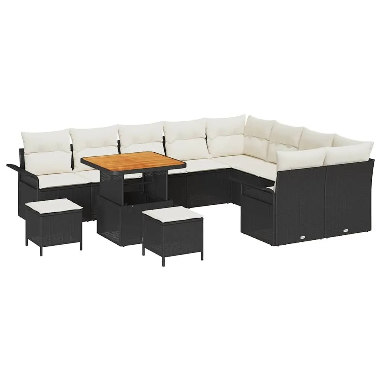 vidaXL Garten-Sofa-Set mit Kissen 12-Tlg Schwarz und Creme 3364120