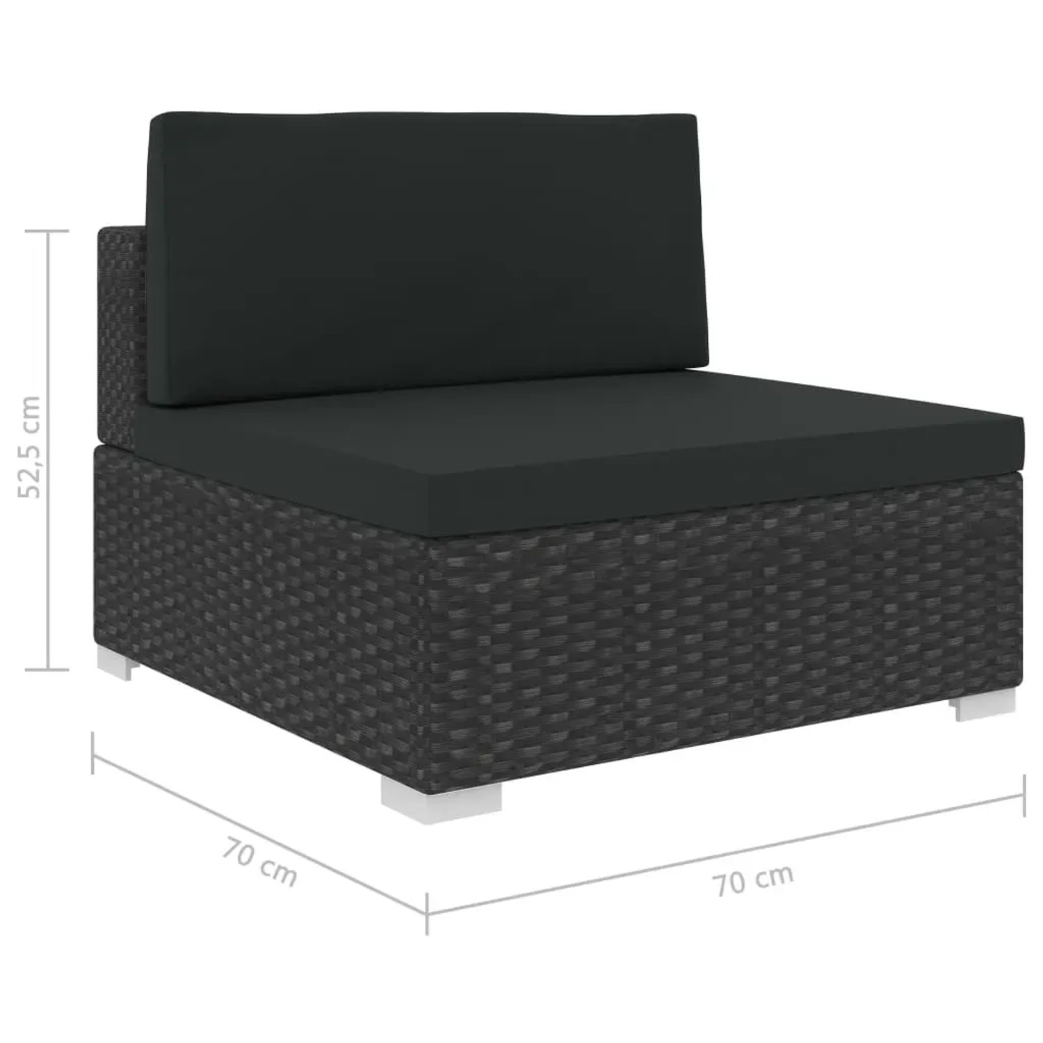 Schwarzes vidaXL Gartenmöbel Lounge-Set aus Rattan mit Polster und Maßen.